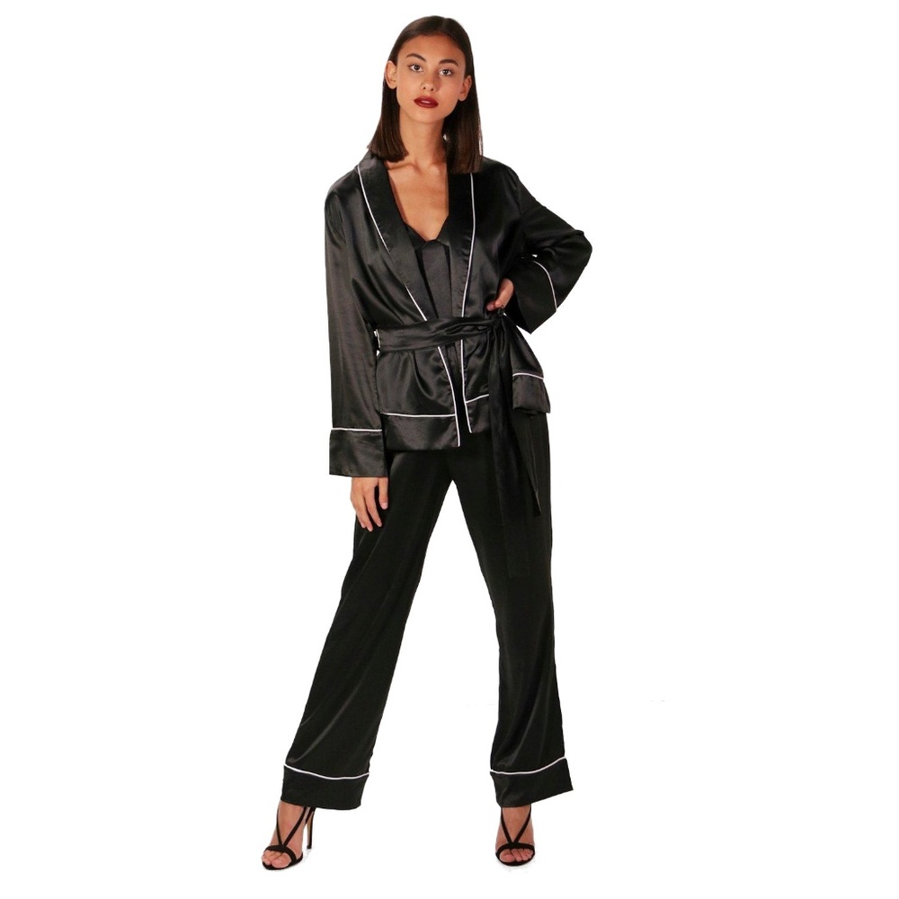 nwot boohoo black satin pajamas size 6 pjs suit